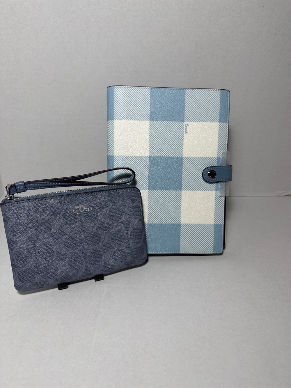 Coach Notebook With Gingham Print Wristlet Set
